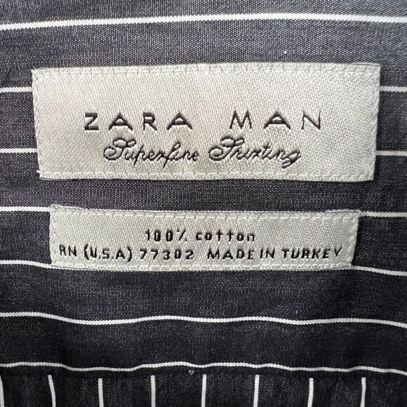 Zara‎ Man Mens Shirt 17 Black Stripe 100% Cotton Button Front Long Sleeve - Picture 3 of 9